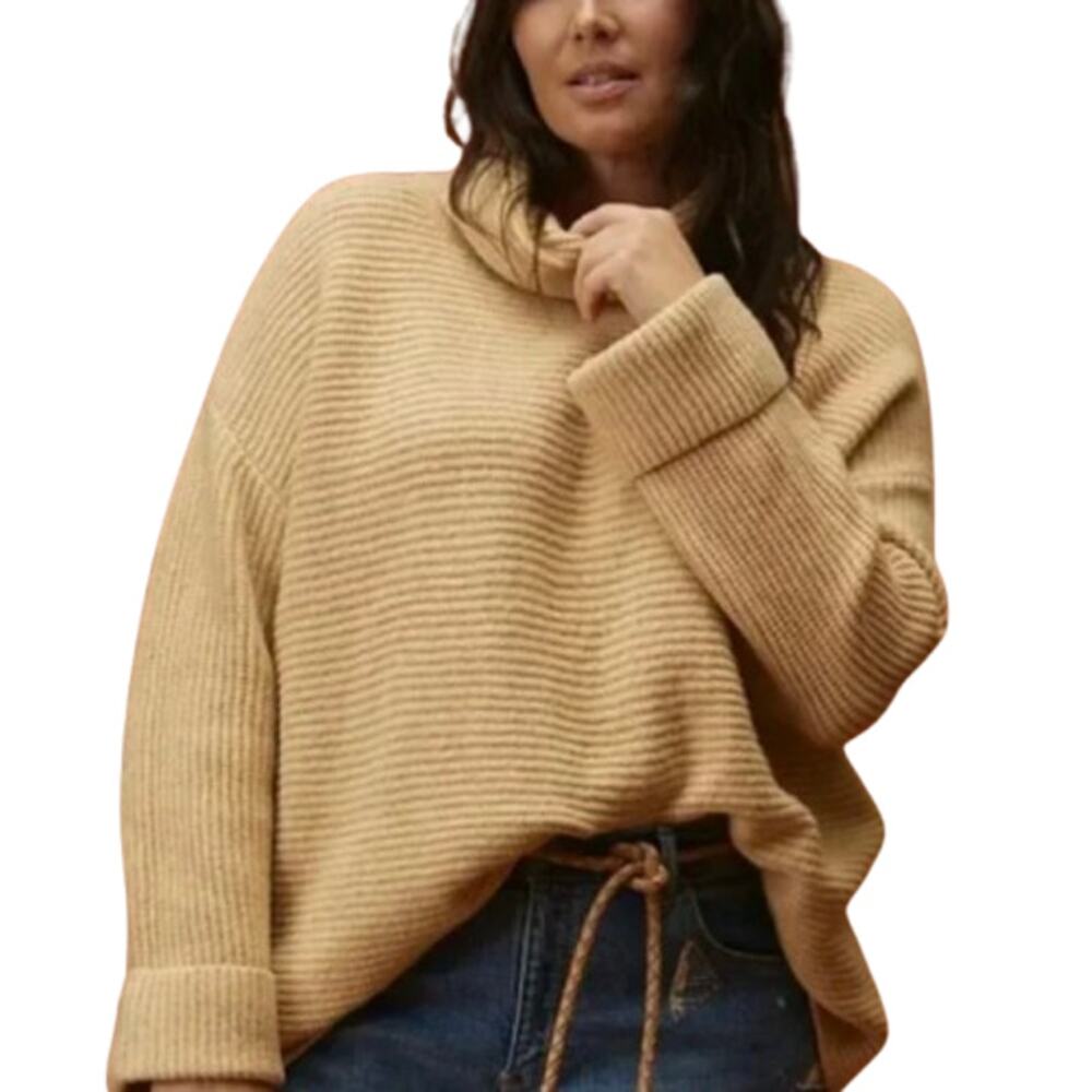Anthropologie Pilcro Cowl Neck Pullover Knit Tunic Sweater Honey Beige Tan Sz L